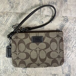 Coach Signature Logo Mini Wristlet in Brown Canvas and Leather